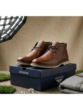 Dockers Mens Brown Leather Chukka Boots With Cushioning Sole Size 7.5